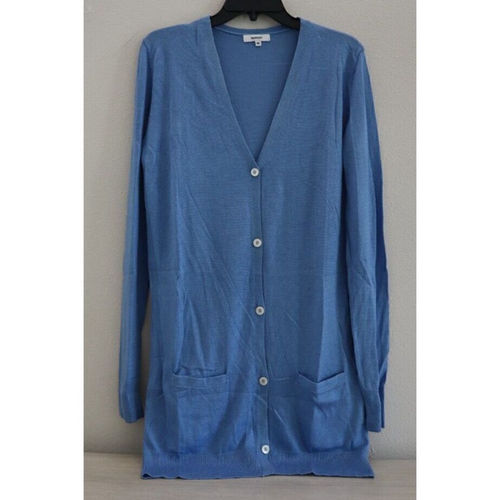 MARIGOT Women's Sz M Summer Blue Silk & Cashmere Classic Cardigan Sweater $389
